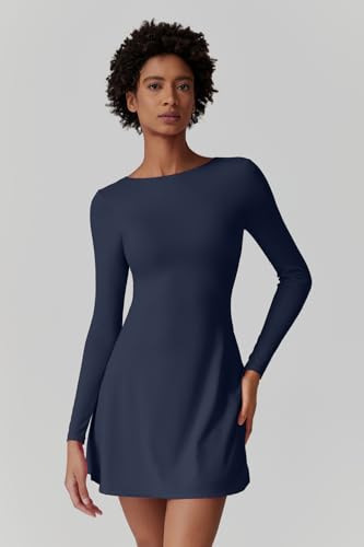 QINSEN Women's Open Back Tennis Dress Long Sleeve Built in Shorts Golf Athletic Dress with Pockets4