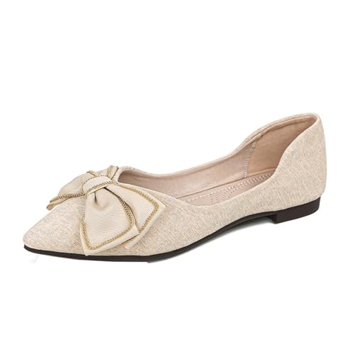 Women's Foldable Ballet Flats Dressy Casual Slip On Shoes for Women Closed Pointed Toe Bow Dress Flats Apricot