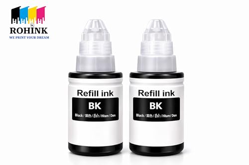 Image of ROHINK GI-790 Black Ink Bottle Compatible for Canon G1000 G1010 G1100 G2000 G2002 G2010 G2012 G3000 G3010 G3012 G3100 G4000 G4010 Series (135ml X 2 Black)
