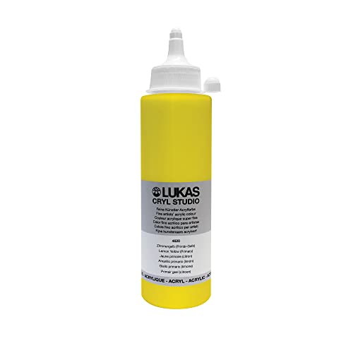 Lukas CRYL Studio Artist Acrylic Paint, Lemon Yellow (Primary), 250 ml Bottle - High Pigment Acrylic Paints for Canvas Painting, Large Scale Works - Medium-Viscosity, Water-Mixable, Fast Drying