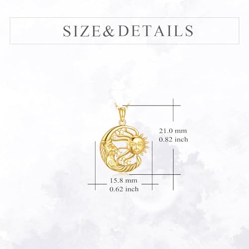 KECHO 14K Solid Gold Sun Moon Star Necklace Couple Pendant 14K Real Gold Jewelry Anniversary Birthday Gifts for Women4