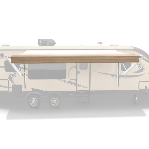 RecPro RV Power Awning Assemblies and Fabric for RV, 5th Wheel, Travel Trailers, Toy Haulers, and Motorhome | White Frame with Awning Fabric | RV Awnings (21-Foot, Tan)