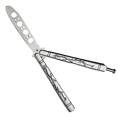 Practice Butterfly Knife Trainer With Spring Latch - Stainless Steel Butterfly Training Knife - Unsharpened Blade Trainer Knife for Beginners Kids & Adultsâ€“ Perfect Weight And Length Balisong Trainer