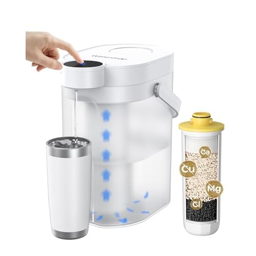 Waterdrop Rechargeable Water Filter Dispenser, 5-Stage Long-Life Instant Electric Powerful Pitcher, Reduce 70+ Contaminants, Soften Water, 15-Cup Countertop Water Filtration System, NOT Redu