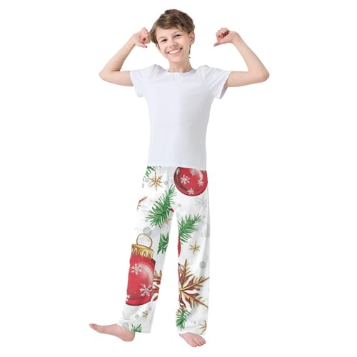Christmas Ball Pine Branches Print Boys Long Pants Soft Trousers Elastic Waist Kids Lounge Bottoms with Pockets S-XL3