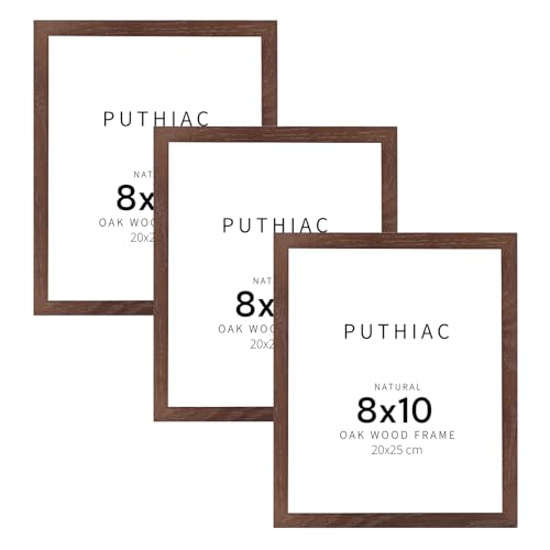 puthiac 8x10 Walnut Oak Wood Picture Frame -8"x10" Frame Wood, 8"x10" Natural Solid Wood Poster Frames for Wall Art Photo and Prints (3 Pack, Walnut)