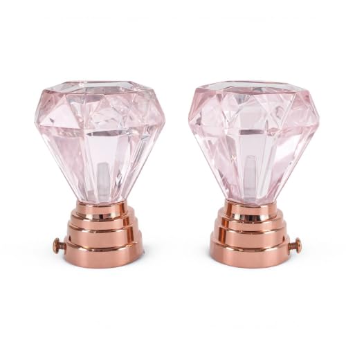 Image of Atlantic Curtain Rod Finials Set of 2, Decorative Textured Resin Diamond Finials with Rose Gold Finish for Standard Drapery Rods