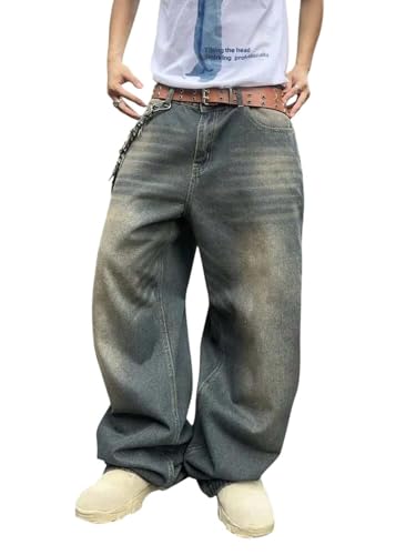 Image of KOTTY Baggy-Fit Denim: Men Zip Fly Washed Cotton Spandex Lightweight Durable Everyday Streetwear Baggy Fit Jeans