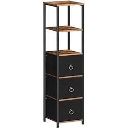 Estanteria Cajones Baño HOOBRO Armario de Pie para Cuarto de Baño, Estantería Independiente para Cuarto de Baño, Armario Estrecho, Rinconera Multifuncional, 3 Cajones de Tela, Color Vintage y Negro EBF140CW01