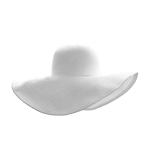 Chapeau de soleil pliable à large bord élégant avec nœud papillon pour femme et fille - Style bohème - Protection UPF 50+, blanc, Taille unique