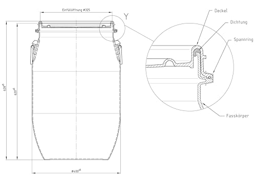 plasteo® 60 Liter Deckelfass Weithalsfass mit Spannverschluss | Futtertonne | Universalfass | Lagerfass | Campingfass | Transportfass | Regenfass | Stapelbar | IKG Gütezeichen | Blau