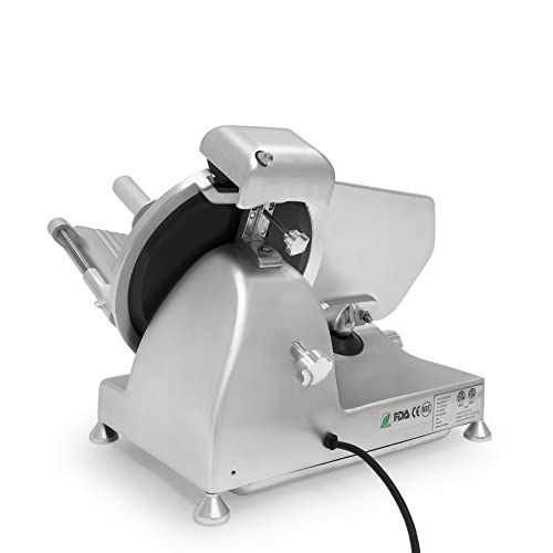 KWS Metal Collection MS-10DT Commercial 320W 10-Inch Meat Slicer Anodized Aluminum Base with Teflon Blade + Blade Removal Tool, Frozen Meat/Cheese/Food Slicer Quiet [ ETL, NSF Certified ]