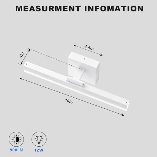 Image of IZORRO Modern Bathroom Vanity Light 16 inch, Rotatable, 12W Dimmable Led Bathroom Light Fixture Over Mirror, White Vanity Light Bar (Cool White 6000K)