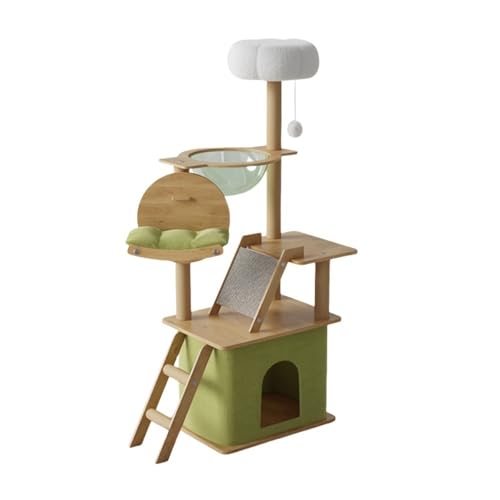 SOLLENT キャットタワー 猫タワー 猫形の展望台 宇宙船 おもちゃ 半月形のジャンプ台 登りやすい スリム ねこハウス ソファークッション 爪研ぎポール 毛糸玉おもちゃ 多頭飼い 運動不足 ストレス解消 おしゃれ 防湿換気 据え置き 組み立て簡単 省