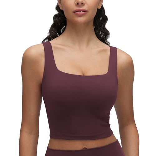 Image of CRZ YOGA Butterluxe Square Neck Crop Tank Top | Light Support, Removable Pads, Yoga, Extremely Soft, Wide Straps, Longline Sports Bras for Women
