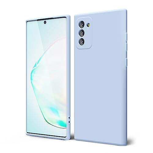 oakxco for Samsung Galaxy Note 10 Phone Case Liquid Silicone Grip, Cute Thin Slim Soft Rubber TPU Plain Smooth Gel Cover for Women Girl, Matte Solid Protective & Shockproof, Aqua Sky Baby Light Blue