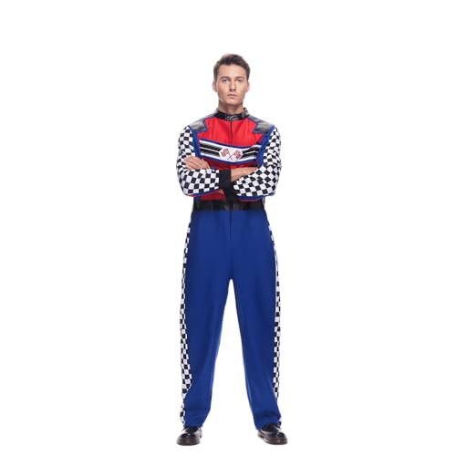 EraSpooky Costume de pilote de voiture de course pour hommes tenue de course de ligne d'arrivée d'halloween pour adultes robe fantaisie de jeu de rôle M