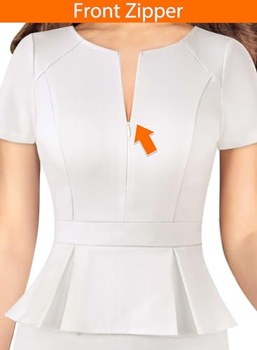 Image of VFSHOW Womens Work Business Office Front Zipper Peplum Bodycon Dresses Elegant Short Sleeve Slim Church Pencil Sheath Dress