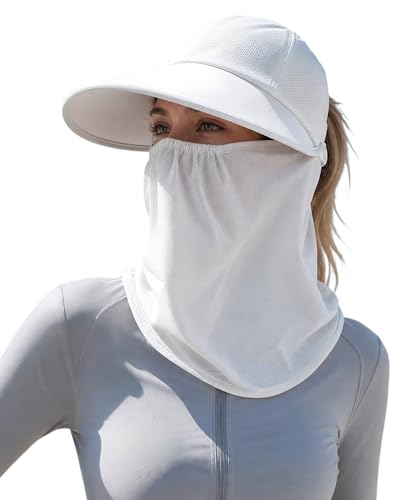 AlturaGo 3-in-1 Sun Hat Visor for Women Wide Brim UPF 50+ Detachable Face & Neck Shield Breathable Cooling Fabric Ponytail Friendly for Outdoor Hiking & Gardening White