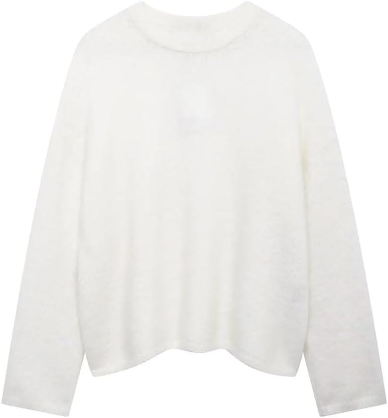 Women Vintage Crewneck Sweater Long Sleeve Knitted Pullover Tops Casual Loose Sweatshirt