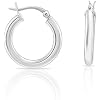 TILO JEWELRY Sterling Silver Classic Shiny Polished Round Hoop Earrings, 3mm Tube