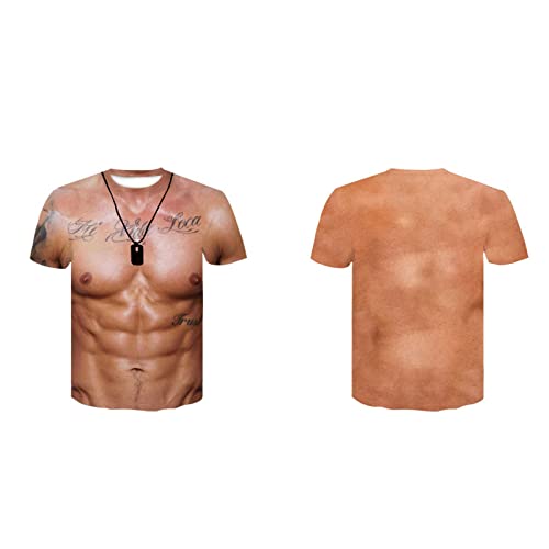 vsilay Divertida camiseta de manga corta para hombre, diseño de tatuajes musculares en 3D, informal, transpirable, para verano, ropa de calle, camiseta muscular para hombre, 2, XX-Large
