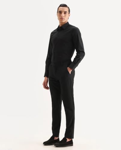 Image of Men's Travel-11 Regular Fit Solid Polyester Blend Mid-Rise Trouser