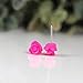 Pretty Smart 9mm Small Rose Studs Hypoallergenic Plastic Post Earrings Metal Sensitive Ears (Bright Pink)