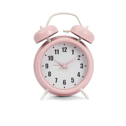 GIFTMARKET – Analoger Wecker ohne Ticken Nachttischwecker in Rosa Wecker mit Zwei Glocken und Nachtlicht Ohne Ticken 11,7 cm x 16 cm