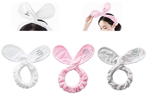 Tsuen Makeup Cosmetic Wash Spa Yoga Headbands, 3 Pieces Elastic Rabbit Ear Facial Cleaning Beauty Headbands Hair Accessories for Ladies Women Girls, Printed with Cool Enough Studio, Pack of 3