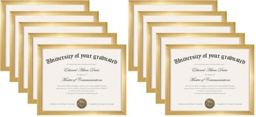 Image of upsimples Certificate Frame, 8.5 by 11 Glass Diploma Frames, 10 Pack, Gold