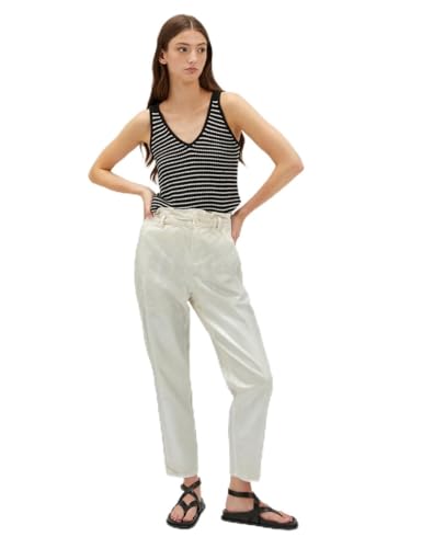 Jean Paperbag lamé Motivi : pantalon denim brillant taille haute collection femme