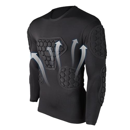 Teksome Camiseta de compresión acolchada de fútbol, camiseta de portero de manga larga negra | Camiseta de fútbol juven para fútbol, baloncesto, paintball, rugby, parkour, camiseta acolchada de