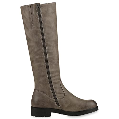 VAN HILL Klassische Stiefel Damen Schuhe Leicht Gefüttert Boots Profilsohle 149798 Grau 38