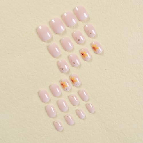 BFY Fall Press on Nails Short Square Gold Maple Leaf Foil Fake Nails, White Gradient Acrylic Nails, Shiny Natural Fit Glossy Gel Manicure Stick on Nails with Glue, False Nails Kit 12Sizes 24Pcs - Image 6