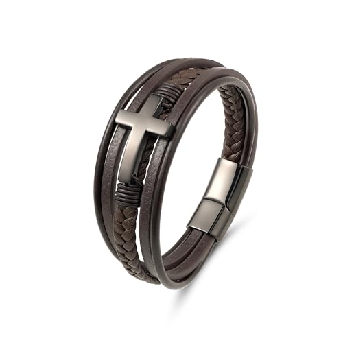 Pulsera de cuero para hombre con broche de acero inoxidable miniatura 1