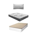 Shiito | Pack de Descanso: Colchón de Alta Densidad 90x190 cm + Canapé con Tapa Transpirable 3D en Acabado Blanco + Almohada Viscoelástica de 90 cm | Confort y organización en un Solo Conjunto