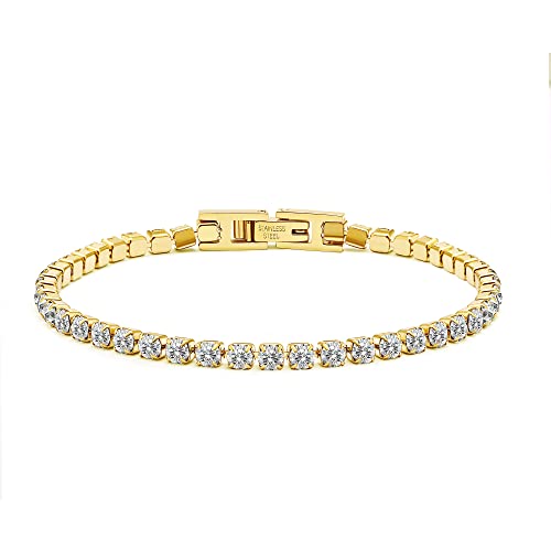 Joycuff Gold Tennis Bracelets For Women 4.0 Mm Cubic Zirconia 18K 14K Gold Plated Tennis Bracelet Gold Bracelets For Women Girl Bridesmaid Birthday Wedding 8 Inch #TOP6
