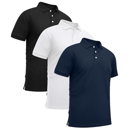 ZITY 3 Pack Mens Polo Shirts Short Sleeve Sports Moisture-Wicking Golf Shirt Business Causal Summer Tops White+navy+black Large