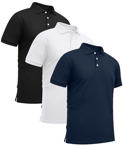 ZITY 3 Pack Mens Polo Shirts Short Sleeve Sports Moisture-Wicking Golf Shirt Business Causal Summer Tops