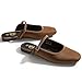 Trary Mules for Woman Mary Jane Flat Shoes Slip on Comfortable Backless Loafers Flats Square Toe Office Casual Vintage Brown