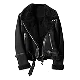 Chaqueta de piel sintética de borrego para mujer, forro grueso, abrigo reversible, cálido de invierno, corte holgado, ropa de calle, negro, talla XS