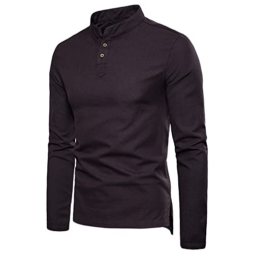 Camisetas henley de béisbol de manga larga raglán de corte regular casual para hombre Camisas de botones ajustadas Algodón y lino informal Camisetas de cuello alto y delgado de color sólido Blusa Cover