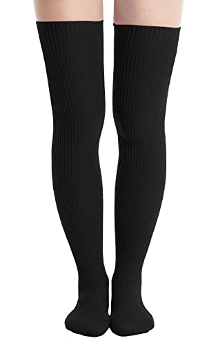 Image of Abodhu Womens Thigh High Socks, Over Knee Socks for Women, Striped Knit Long Tall Stockings, Cosplay Casual Socks