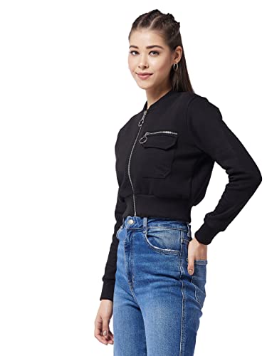 Image of Miss Chase Women's Polyester Full Length Round Neck Full Sleeve Solid Bomber Crop Jacket