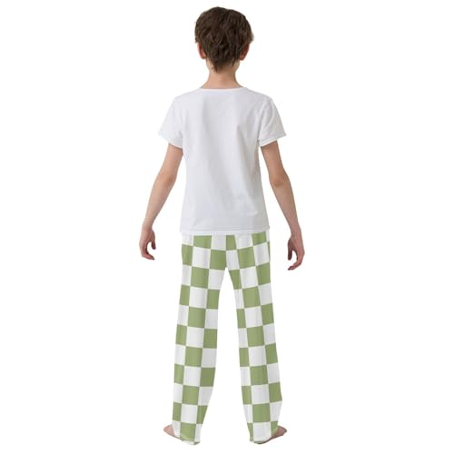 Boys' Pants Light Green Checkerboard Square Long Bottoms Jogger Pants Elastic Waist Trousers with Pockets S-XL3