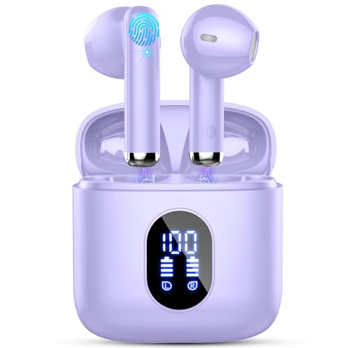 Wireless Earbuds, Bluetooth 5.4 Headphones Wireless Headphones with Deep Bass, New Mini Bluetooth Earphones in Ear 4 ENC Mic, Noise Cancelling Ear buds 30H Bluetooth Earbud Dual LED Display, Purple