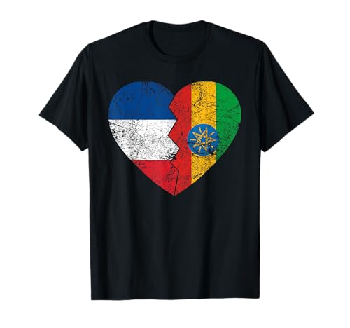 Drapeau éthiopien Cœur | France Ethiopie Roots Vintage T-Shirt