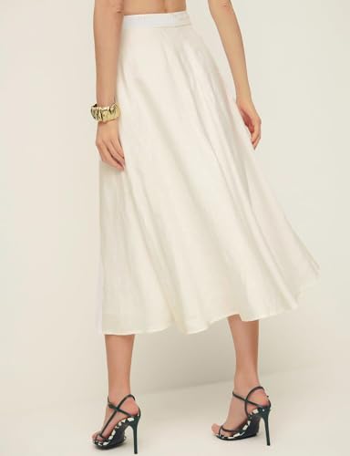 IDEALSANXUN Womens Cotton Linen Skirts Spring Summer A Line Pleated Maxi Midi Skirt with Pockets2
