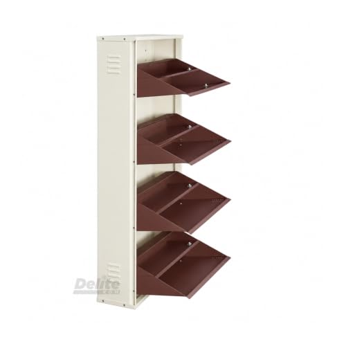 Image of DELITE KOM AIRO 24 inch 8 Shelf Double Decker Metal Shoe Rack Wall Mount for Home with Lock | Air-Vent Panels Keep Shoes Odour-Free | 24 Shoes /40 Slippers | 1Yr Warranty | 54x24x8 Ivory Coffee | DIY